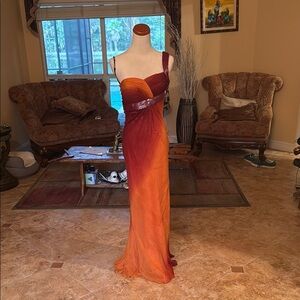 Dalia Red and Orange One Shoulder Cocktail Prom Dress